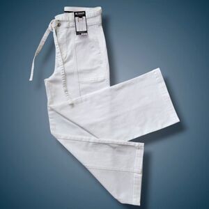 Hudson Jeans Women Wide-Led White Pants Premium Stretch Denim in Trendy Size 10